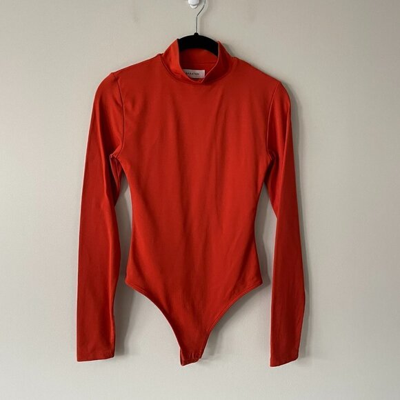 Aritzia Babaton Contour Mockneck Longsleeve Bodysuit Snap Closure Orange Small - Picture 2 of 8